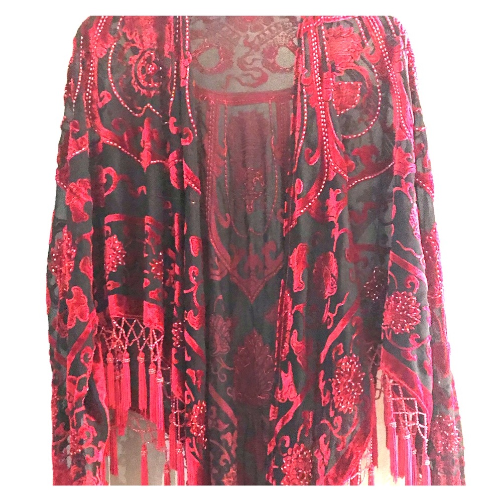 Beaded cape/shawl with fringe